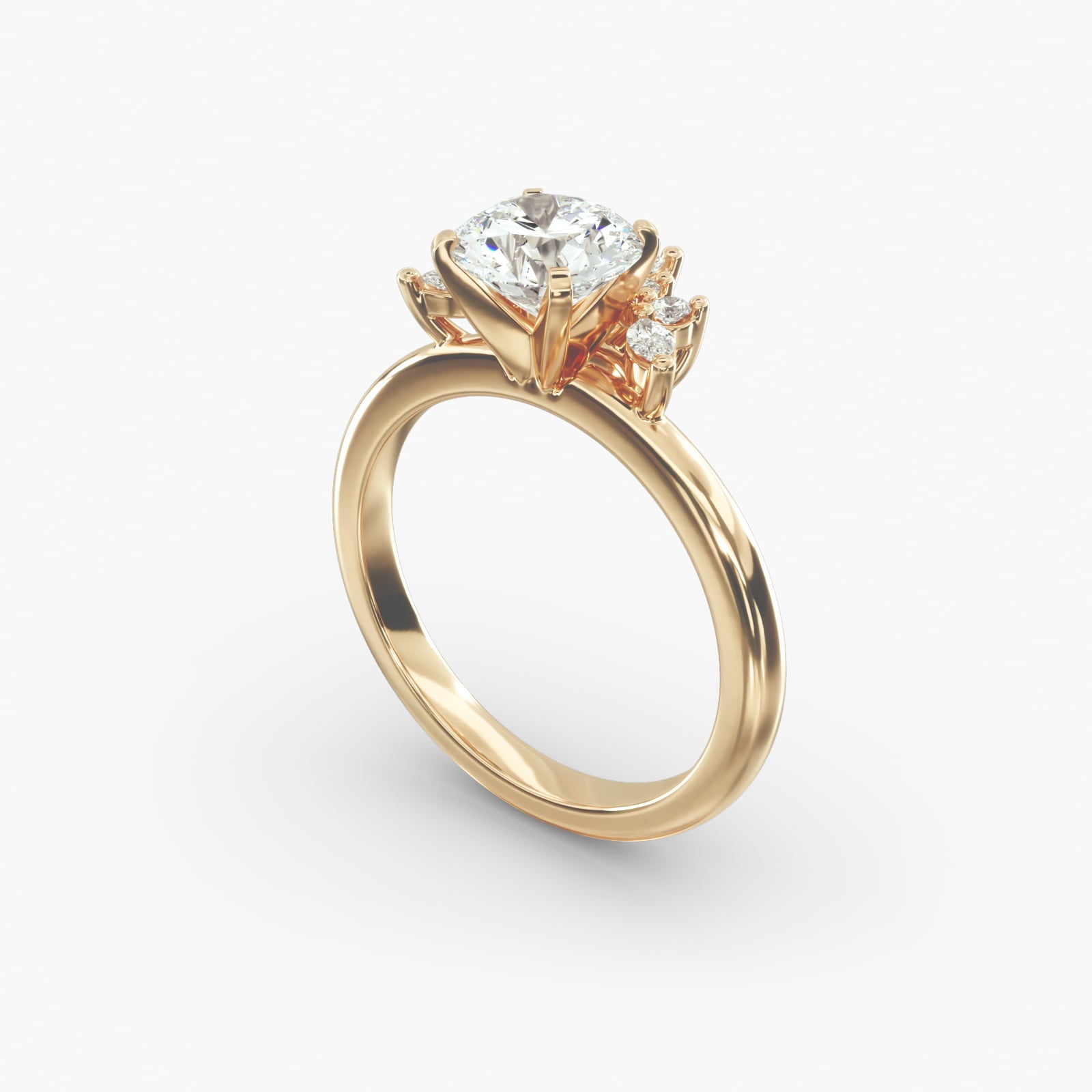 Crown Bloom Halo Round Lab Grown Diamond Center Engagement Ring