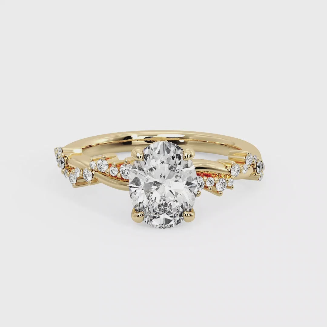 Classic Sparkle Pavé Oval Lab Grown Diamond Center Engagement Ring