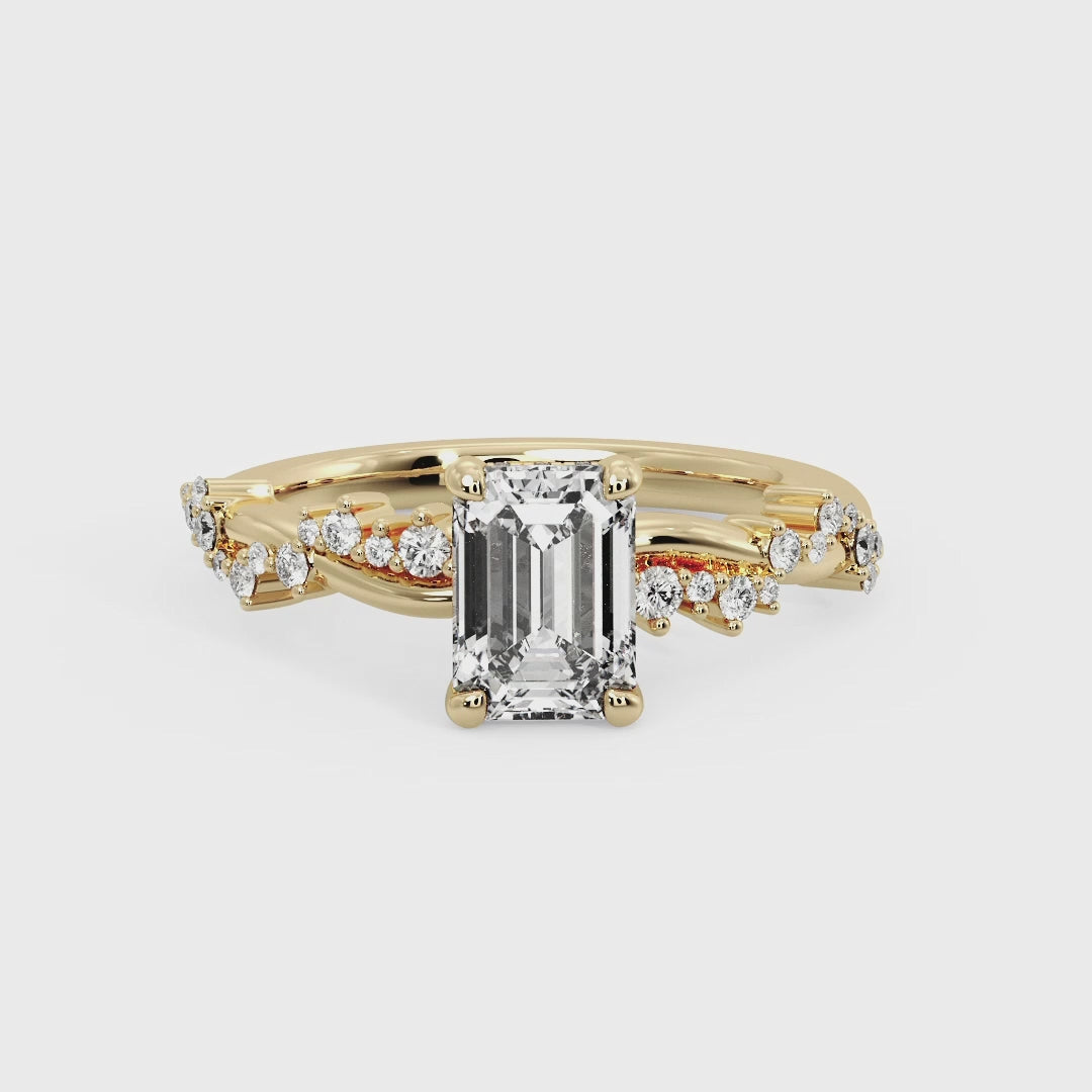 Classic Sparkle Pavé Emerald Lab Grown Diamond Center Engagement Ring