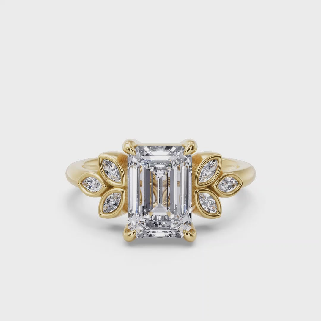 Floral Radiance Emerald Lab Grown Diamond Center Engagement Ring