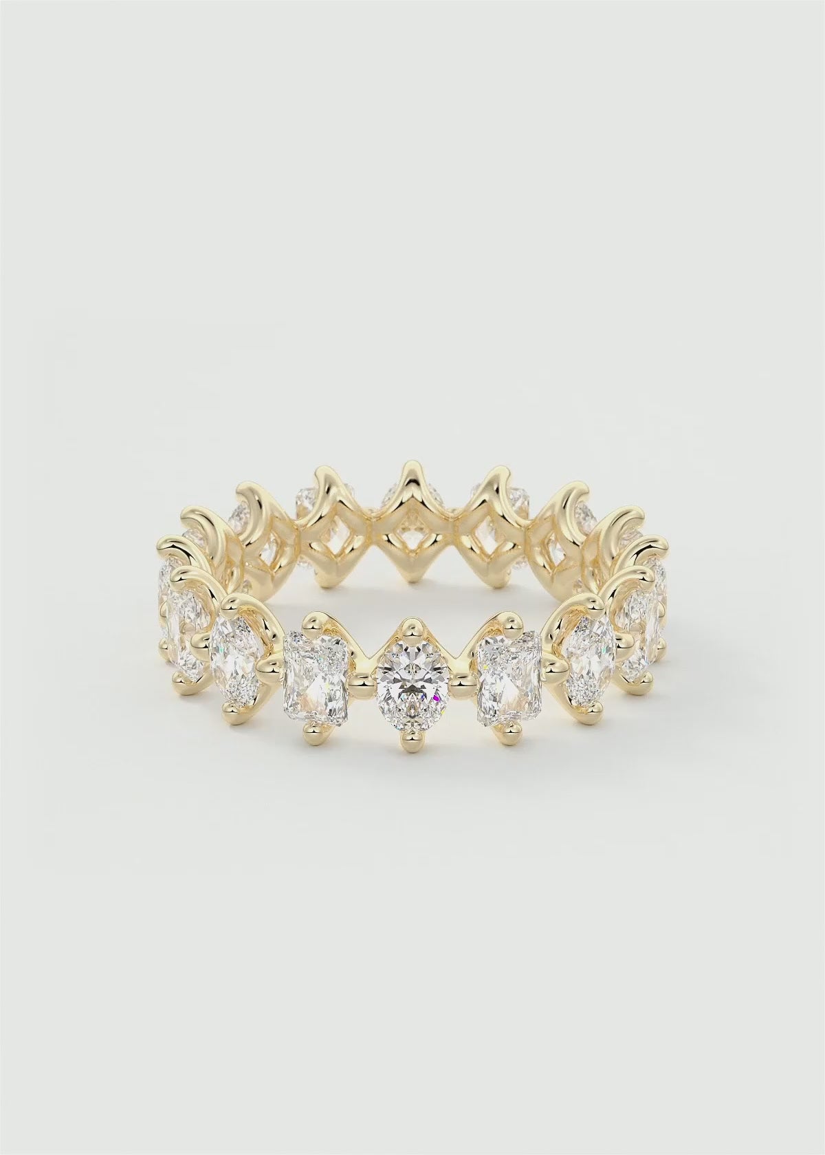 Gold Oval‑Cut Lab Diamond Eternity Band with Intricate Prong Detailing