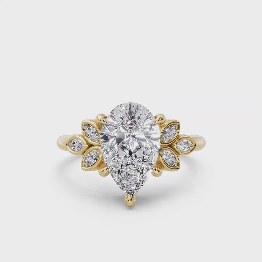 Floral Radiance Pear Lab Grown Diamond Center Engagement Ring
