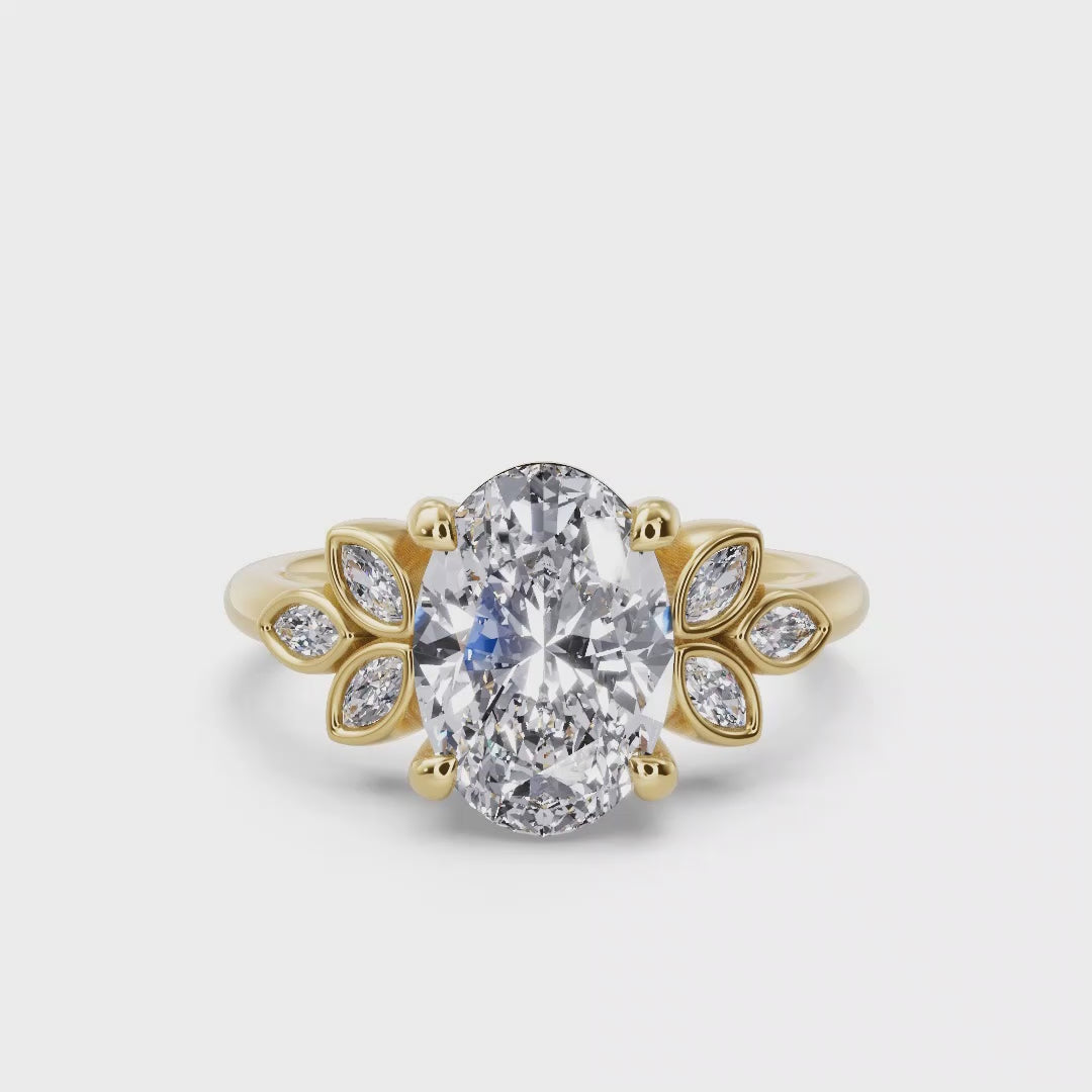 Floral Radiance Oval Lab Grown Diamond Center Engagement Ring