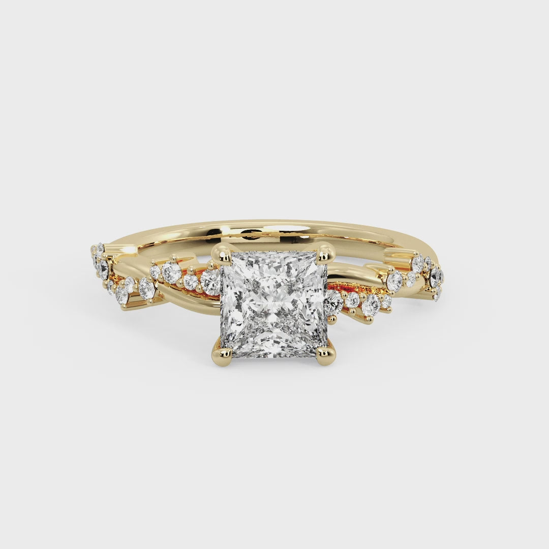Classic Sparkle Pavé Princess Lab Grown Diamond Center Engagement Ring