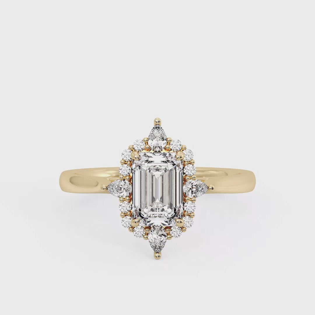 Halo-style with Pear Accents and Emerald Lab Grown Diamond Center Engagement Ring