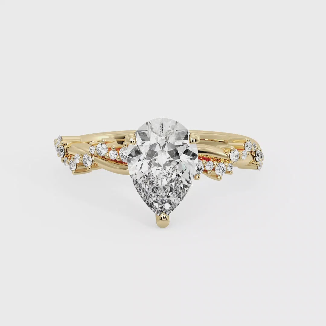 Classic Sparkle Pavé Pear Lab Grown Diamond Center Engagement Ring
