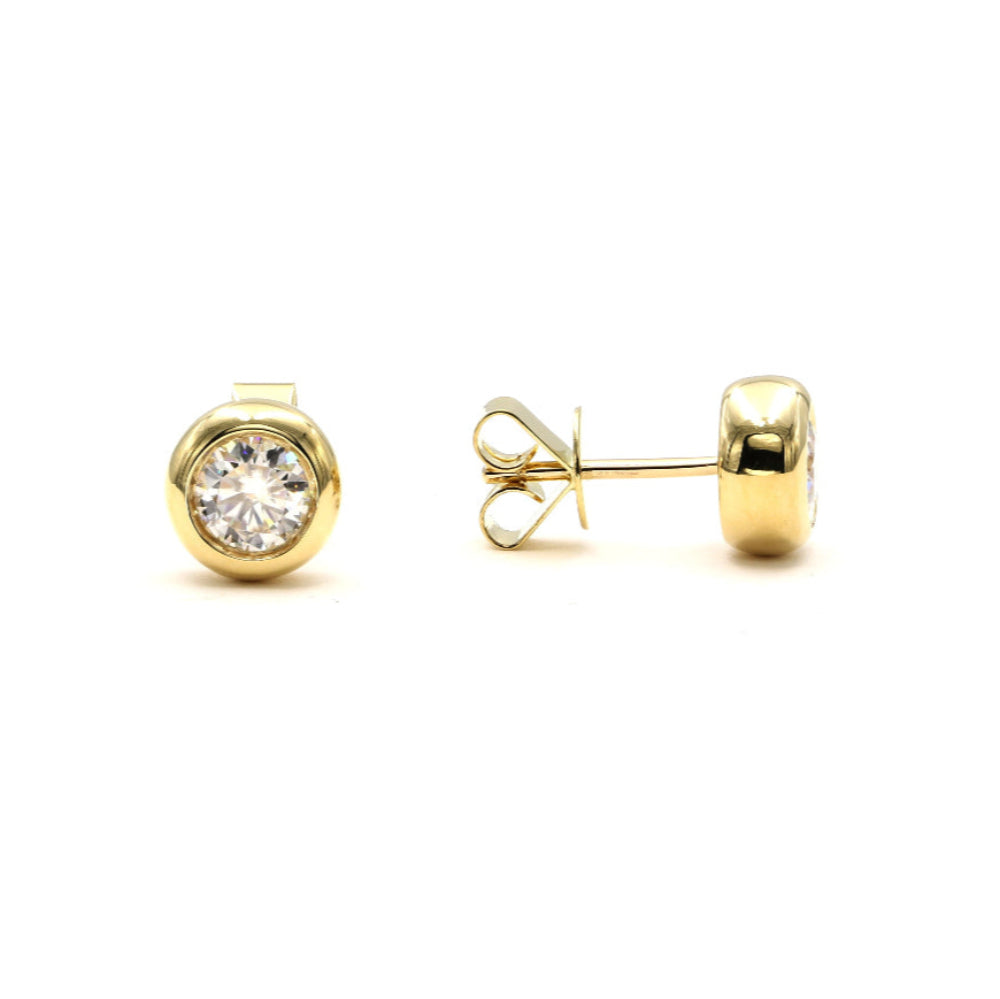 18K Solid Gold Moissanite Bezel Setting Studs Earrings