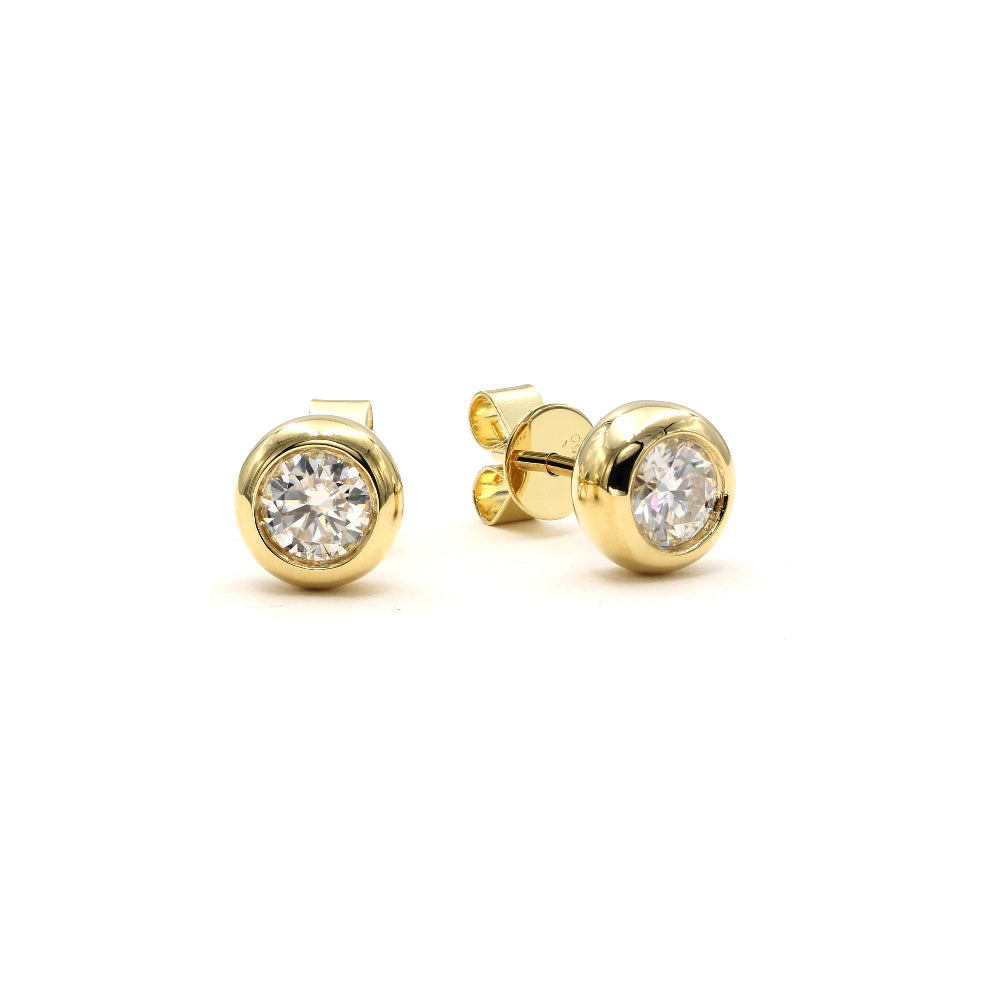 18K Solid Gold Moissanite Bezel Setting Studs Earrings