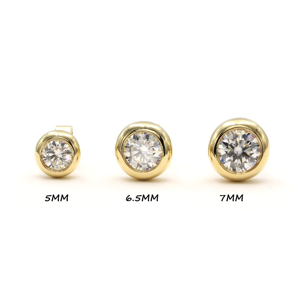 18K Solid Gold Moissanite Bezel Setting Studs Earrings