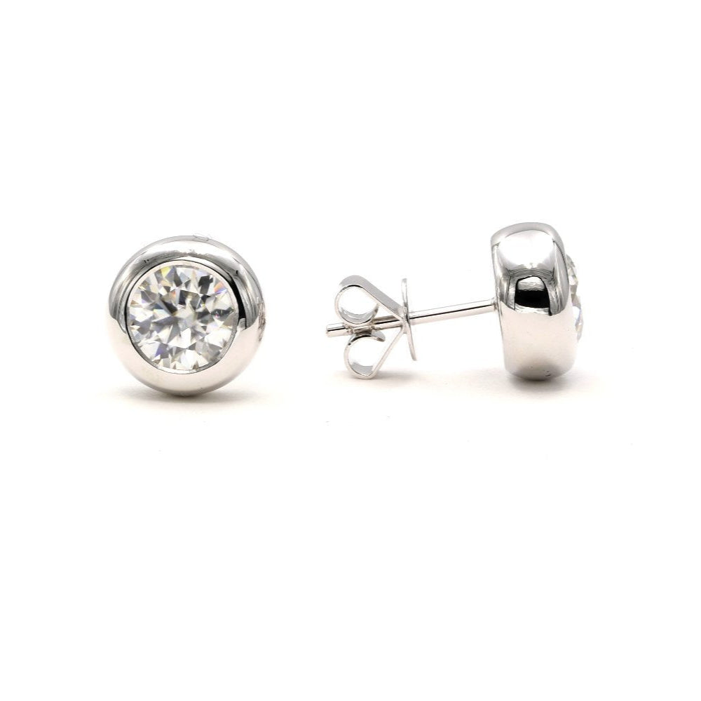 18K Solid Gold Moissanite Bezel Setting Studs Earrings