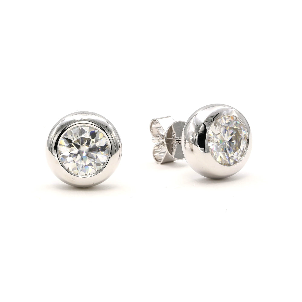 18K Solid Gold Moissanite Bezel Setting Studs Earrings