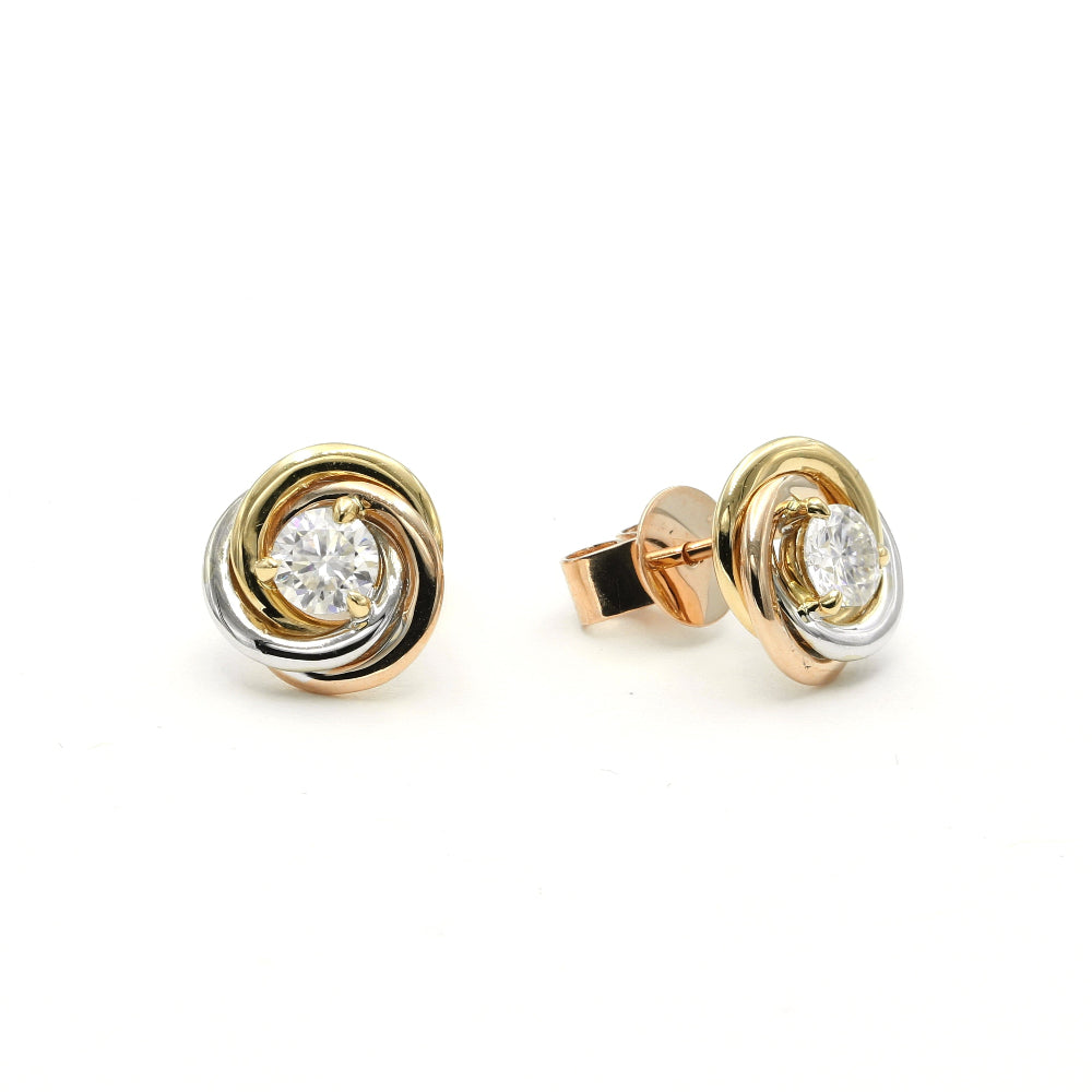 18K Solid Gold Tri-Circle Knot Moissanite Studs Earrings