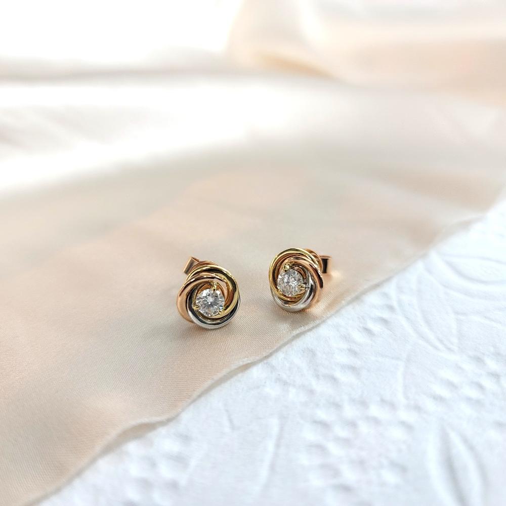18K Solid Gold Tri-Circle Knot Moissanite Studs Earrings