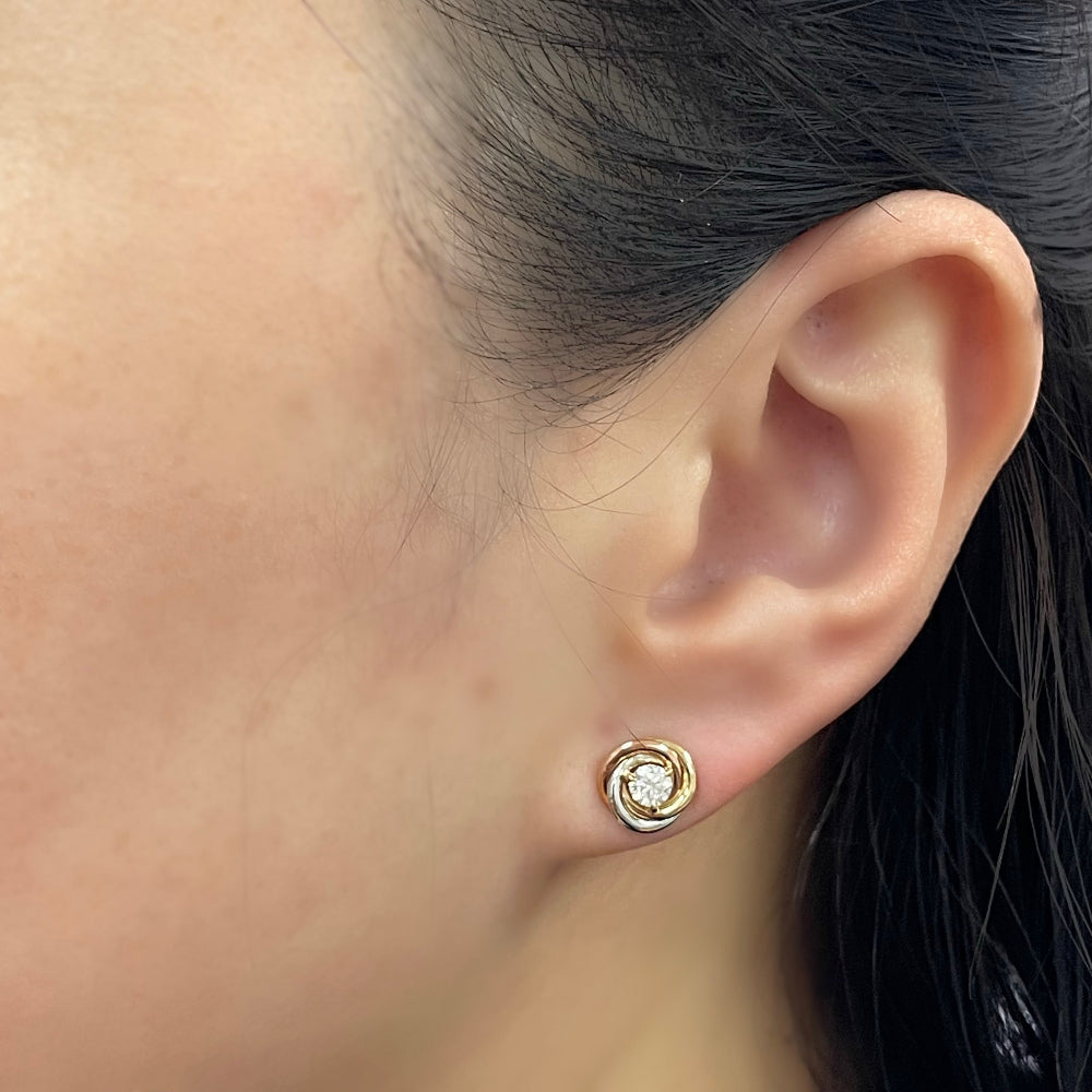 18K Solid Gold Tri-Circle Knot Moissanite Studs Earrings